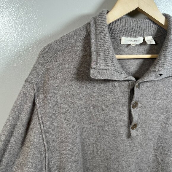 Inhabit Cashmere Collared Sweater Mens Size XXL Brown Classic Preppy *Flaw - Picture 4 of 9